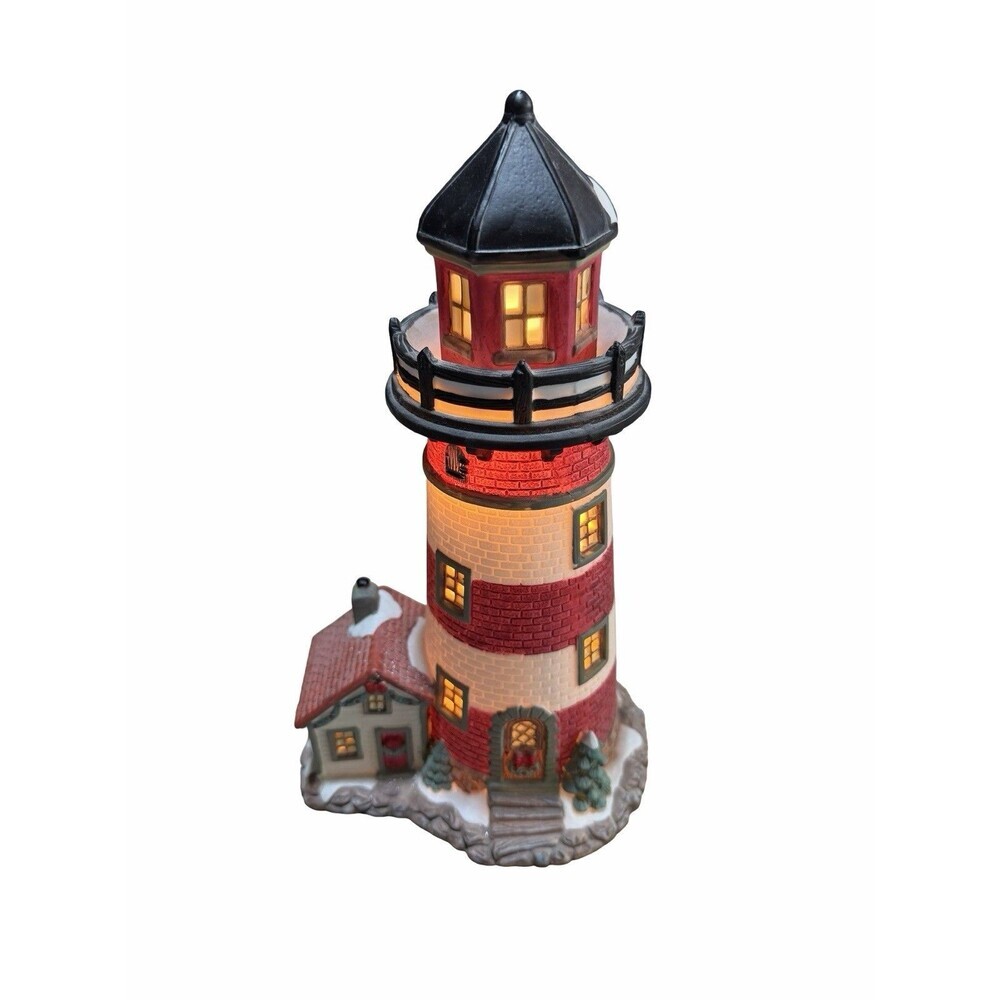 Santas Workbench Bayside Lighthouse Christmas Village Porcelain Lighted Blinking